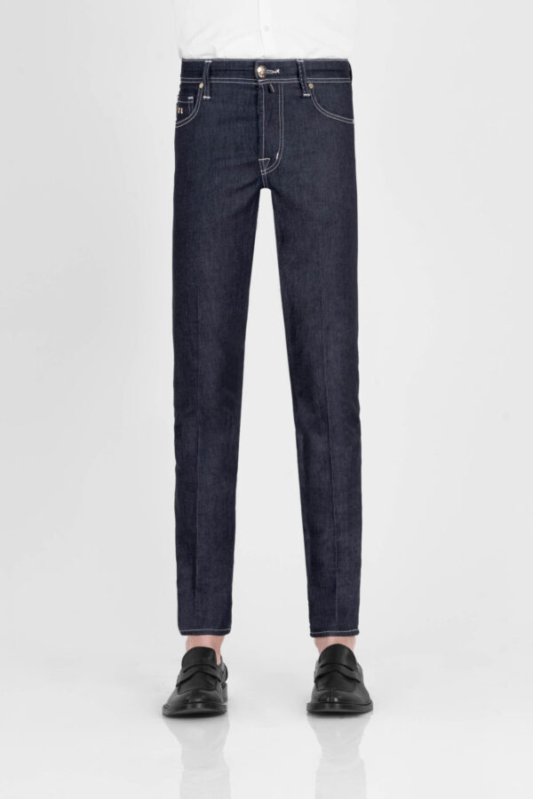 Sartoria Tramarossa JEANS LEONARDO BUTTONS REULAR IN DENIM LIZARD FUCSIA BLU SCURO In Saldo