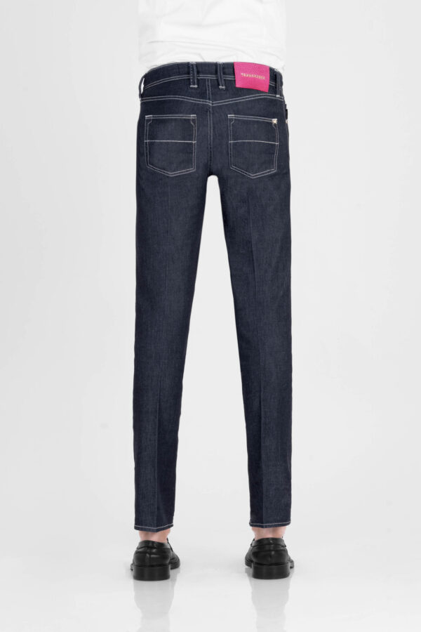 Sartoria Tramarossa JEANS LEONARDO BUTTONS REULAR IN DENIM LIZARD FUCSIA BLU SCURO In Saldo