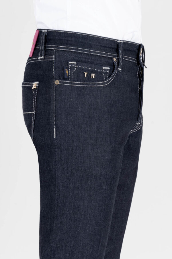 Sartoria Tramarossa JEANS LEONARDO BUTTONS REULAR IN DENIM LIZARD FUCSIA BLU SCURO In Saldo
