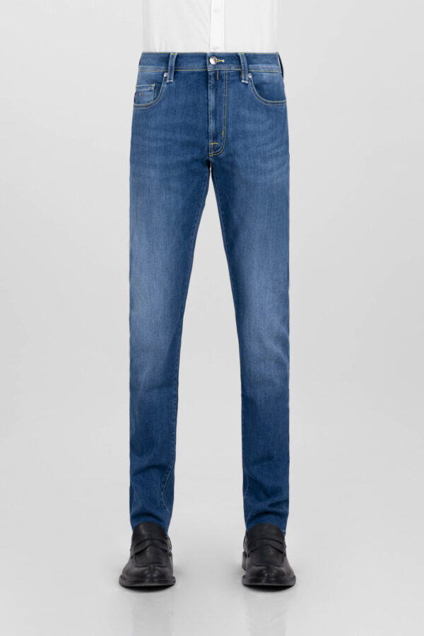 Sartoria Tramarossa MICHELANGELO ZIP SS SLIM MEDIUM BLUE STRETCH DENIM JEANS Fino Al -60%
