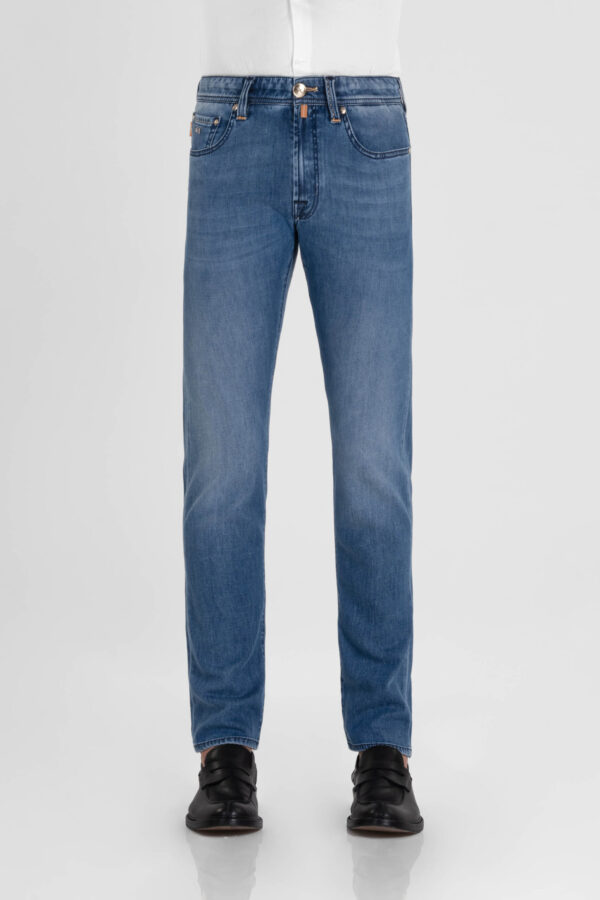 Sartoria Tramarossa JEANS MICHELANGELO ZIP REGULAR IN DENIM SETA BLU MEDIO Presa