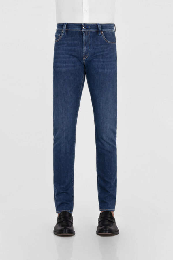 Sartoria Tramarossa JEANS LEONARDO ZIP SS SLIM IN DENIM CON STAMPA INTERNA BLU SCURO Online