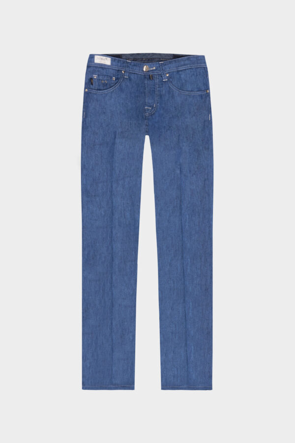 Sartoria Tramarossa PANTALONE LEONARDO BUTTONS REGULAR IN LINO BLU MEDIO In Vendita
