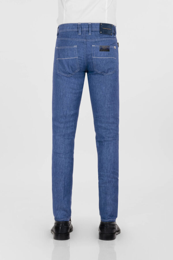Sartoria Tramarossa PANTALONE LEONARDO BUTTONS REGULAR IN LINO BLU MEDIO In Vendita