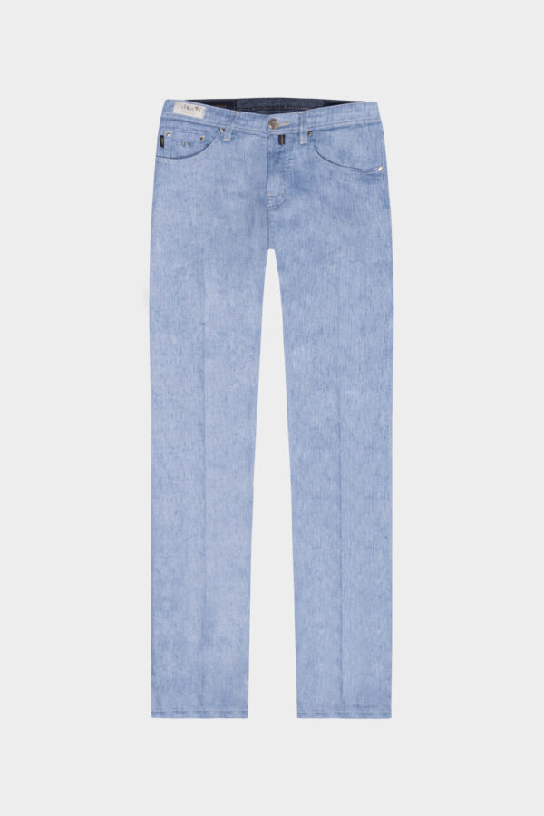 Sartoria Tramarossa PANTALONE LEONARDO BUTTONS REGULAR IN LINO BLU CHIARO Saldi