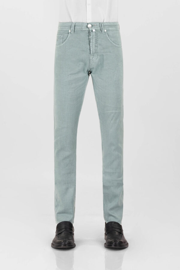Sartoria Tramarossa PANTALONE LEONARDO BUTTONS REGULAR IN LINO VERDE In Saldo