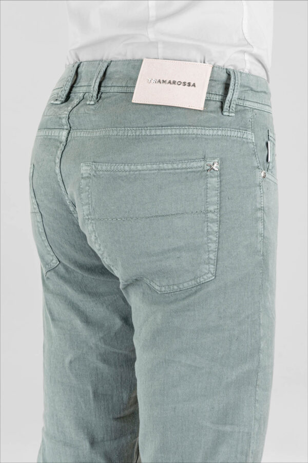 Sartoria Tramarossa PANTALONE LEONARDO BUTTONS REGULAR IN LINO VERDE In Saldo