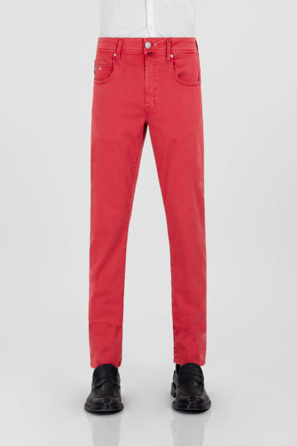 Sartoria Tramarossa PANTALONE LEONARDO ZIP SS SLIM IN GABARDINA DI COTONE STRETCH ROSSO Qualità Garantita