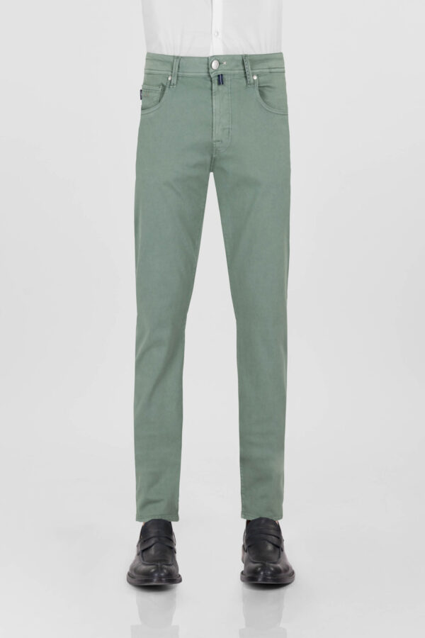 Sartoria Tramarossa PANTALONE LEONARDO ZIP SS SLIM IN GABARDINA DI COTONE STRETCH VERDE Acquista Ora