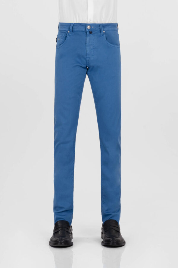 Sartoria Tramarossa PANTALONE LEONARDO ZIP SS SLIM IN GABARDINA DI COTONE STRETCH BLU MEDIO Consegna Veloce