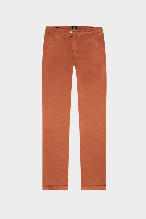 Sartoria Tramarossa PANTALONE LUIS SLIM IN GABARDINA LEGGERA DI COTONE STRETCH ARANCIONE