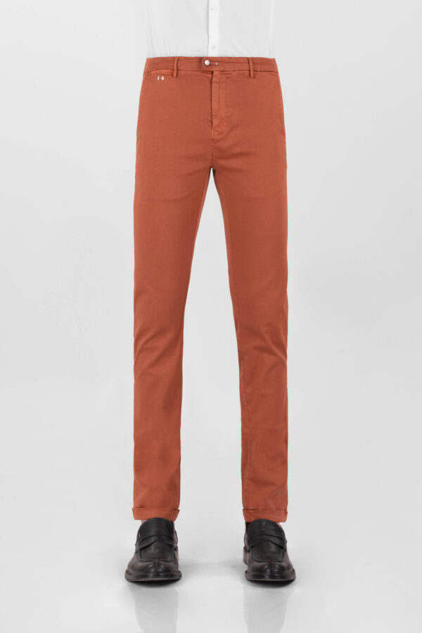 Sartoria Tramarossa PANTALONE LUIS SLIM IN GABARDINA LEGGERA DI COTONE STRETCH ARANCIONE Promozione Limitata