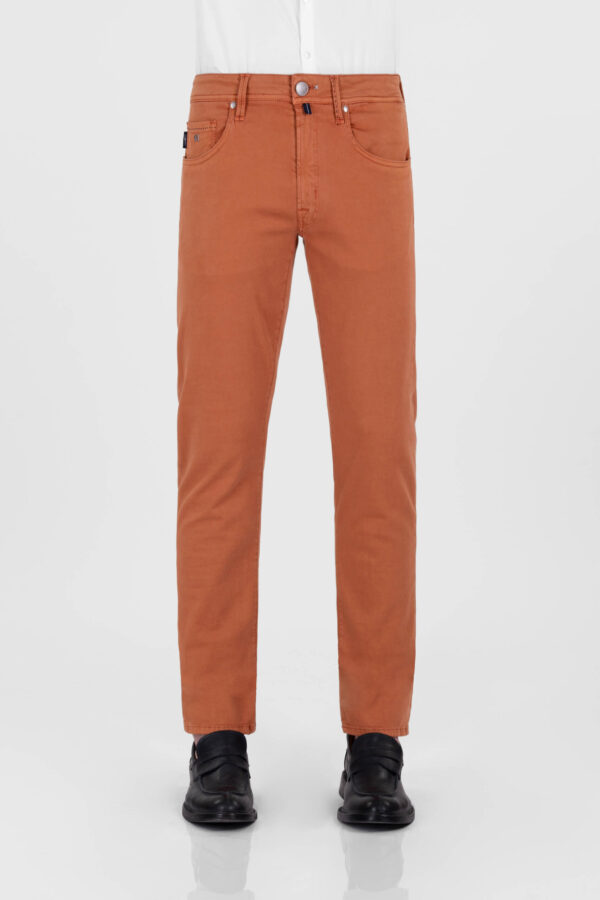 Sartoria Tramarossa PANTALONE MICHELANGELO ZIP SS REGULAR IN GABARDINA DI COTONE STRETCH ARANCIONE Sottocosto