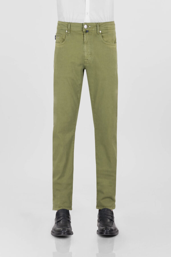Sartoria Tramarossa PANTALONE MICHELANGELO ZIP SS REGULAR IN GABARDINA DI COTONE STRETCH VERDE Convenienza