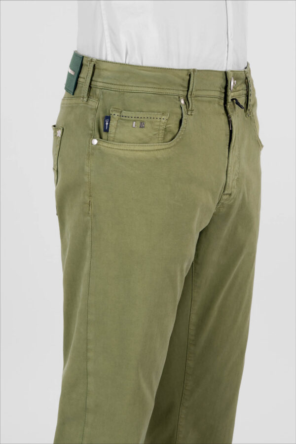 Sartoria Tramarossa PANTALONE MICHELANGELO ZIP SS REGULAR IN GABARDINA DI COTONE STRETCH VERDE Convenienza