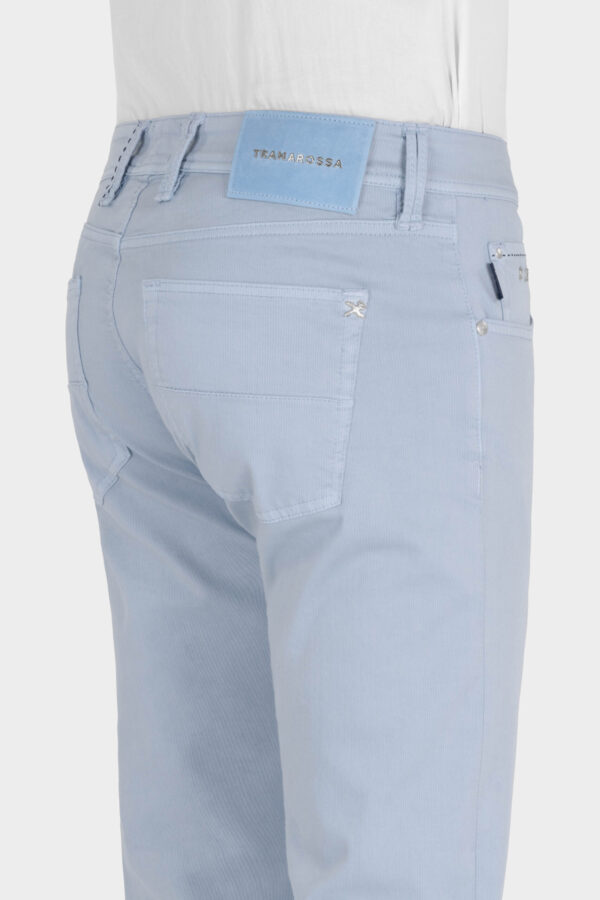 Sartoria Tramarossa PANTALONE MICHELANGELO ZIP SS REGULAR IN GABARDINA DI COTONE CON STAMPA ESTERNA BLU CHIARO Sconto