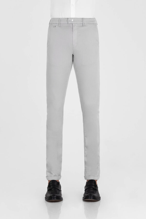 Sartoria Tramarossa PANTALONE LUIS SLIM IN GABARDINA LEGGERA DI COTONE CON STAMPA ESTERNA STRETCH GRIGIO Economico