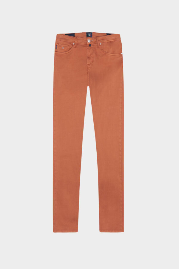 Sartoria Tramarossa PANTALONE LEONARDO ZIP SS SLIM IN GABARDINA DI COTONE STRETCH ARANCIONE