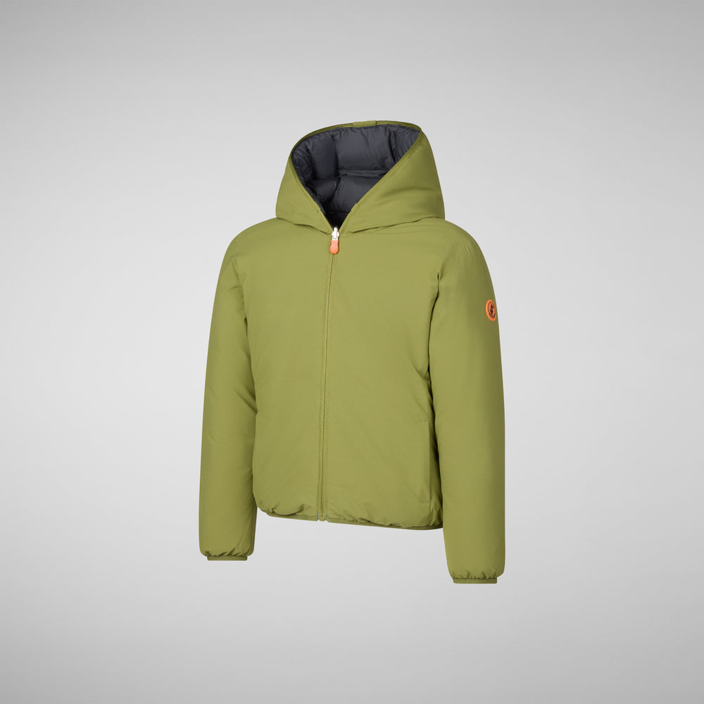 Save the duck GIACCA CON CAPPUCCIO BAMBINO OLIVER LIZARD GREEN Fino Al -60%