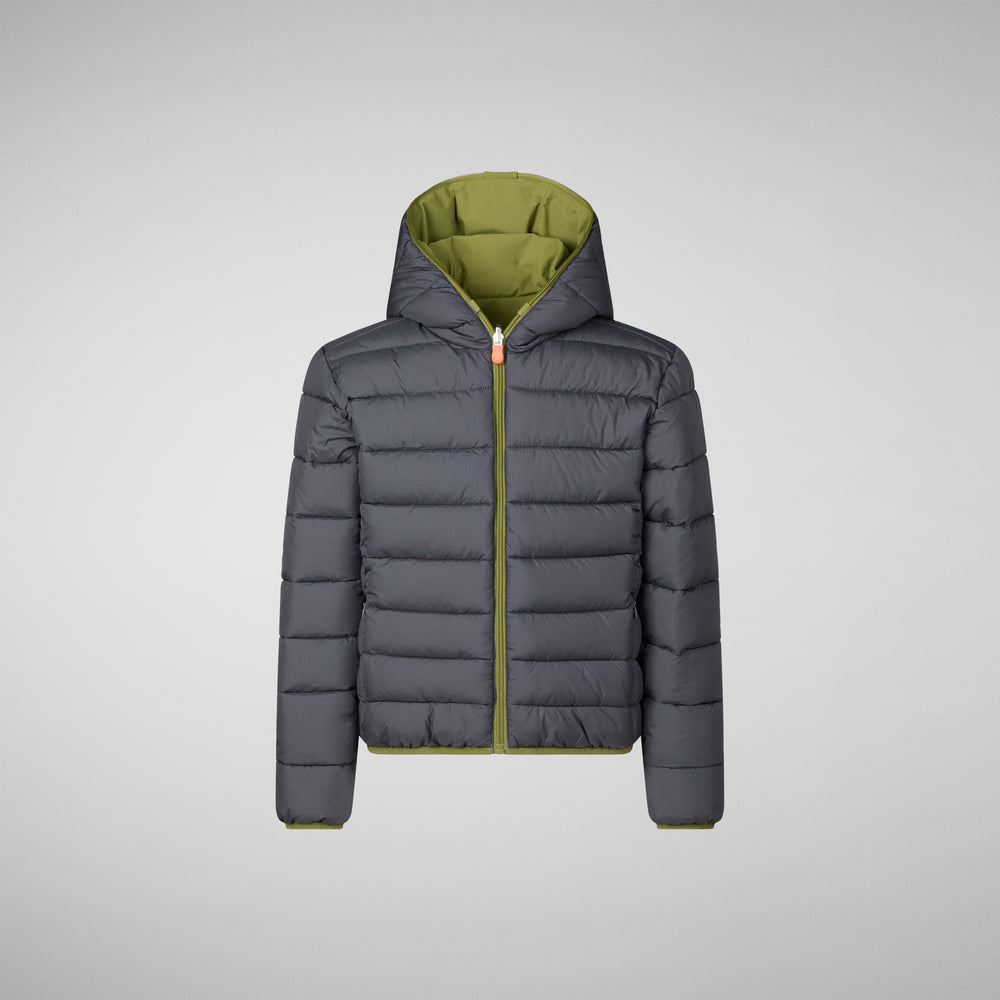 Save the duck GIACCA CON CAPPUCCIO BAMBINO OLIVER LIZARD GREEN Fino Al -60%