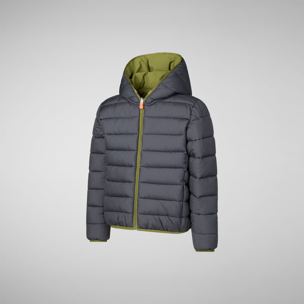 Save the duck GIACCA CON CAPPUCCIO BAMBINO OLIVER LIZARD GREEN Fino Al -60%
