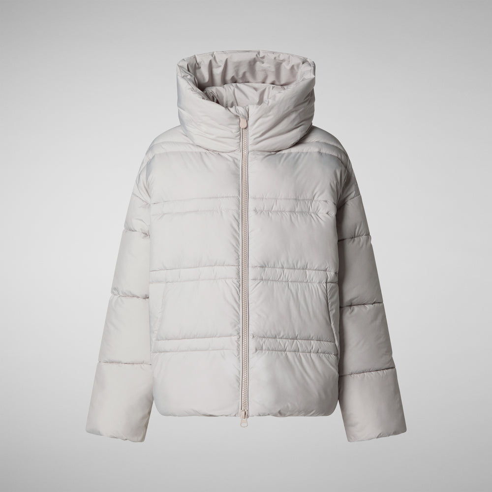 Save the duck PIUMINO ANIMAL FREE CON CAPPUCCIO DONNA KERI BEIGE CHIARO In Vendita