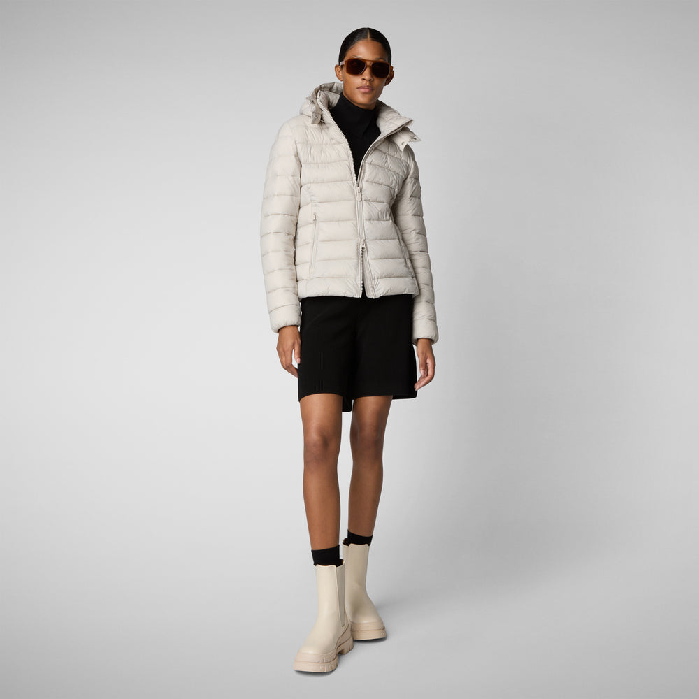 Save the duck PIUMINO ANIMAL FREE CON CAPPUCCIO DONNA AMELIE BEIGE CHIARO Consegna Veloce
