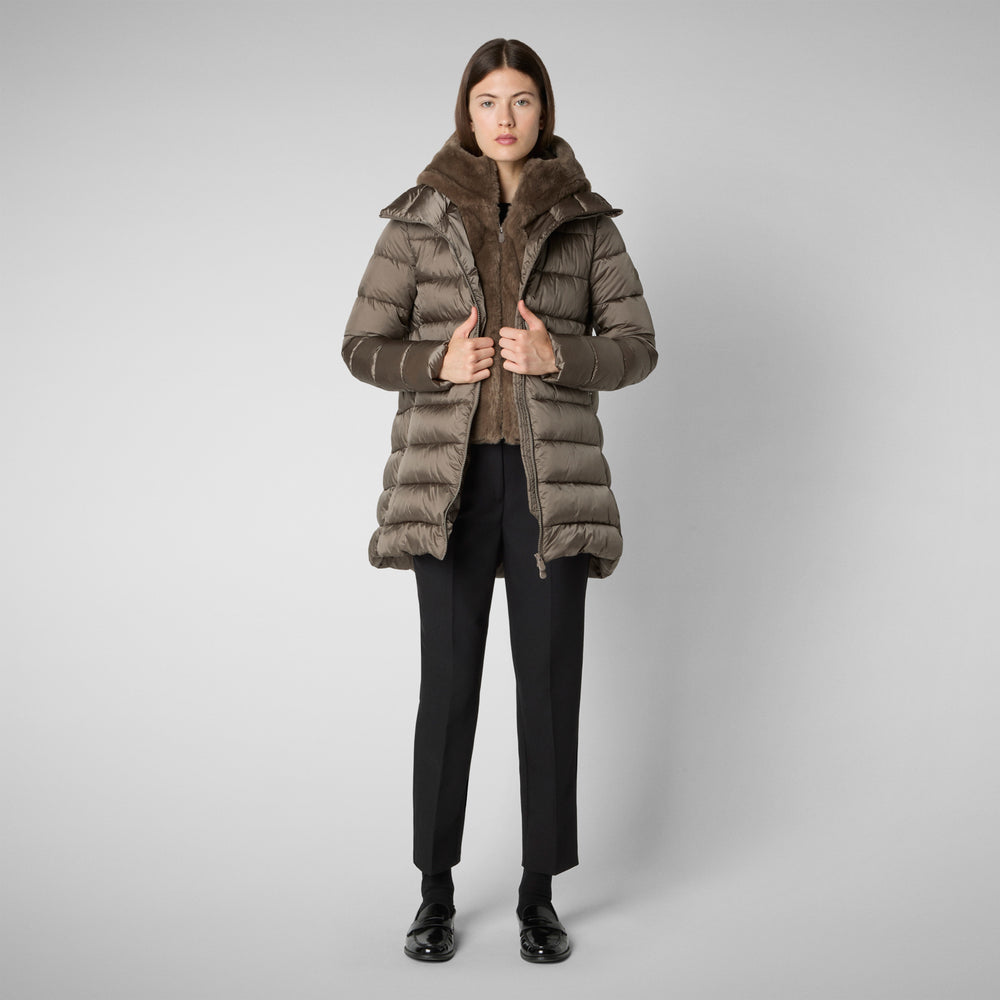 Save the duck PIUMINO ANIMAL FREE CON CAPPUCCIO DONNA MATILDA GRIGIO FANGO Vendite Flash