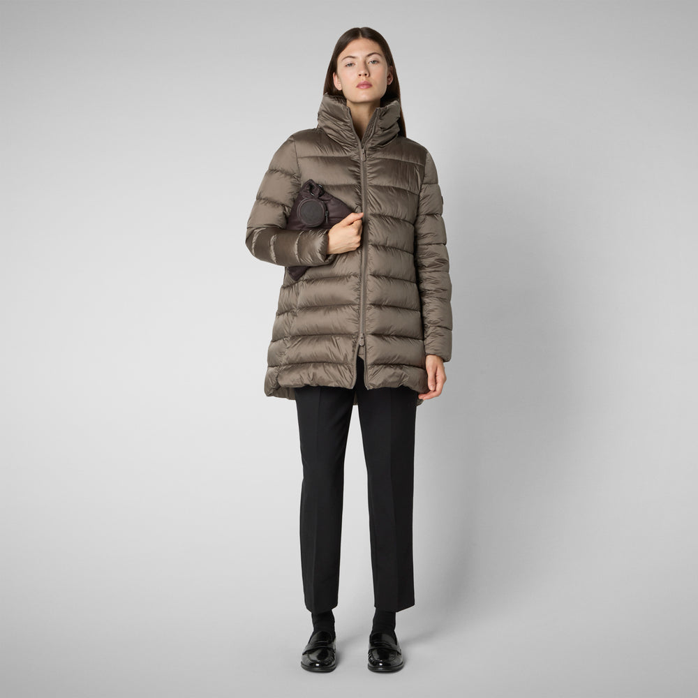 Save the duck PIUMINO ANIMAL FREE CON CAPPUCCIO DONNA MATILDA GRIGIO FANGO Vendite Flash