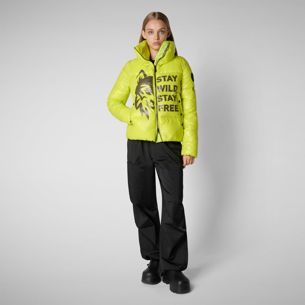 Save the duck GIACCA DONNA IVY VERDE LIME WOLF PRINT 2025