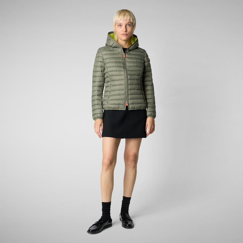 Save the duck PIUMINO ANIMAL FREE CON CAPPUCCIO DONNA DAISY VERDE LIME Nuovo