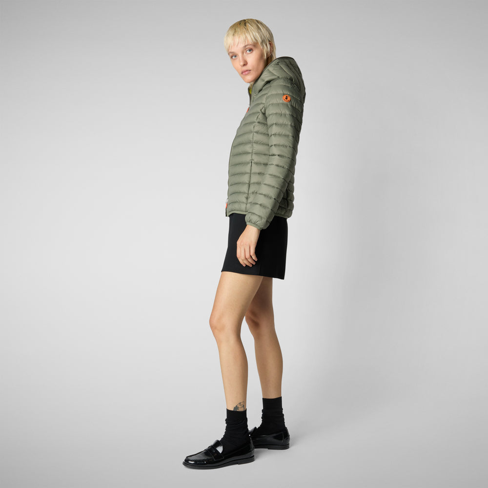 Save the duck PIUMINO ANIMAL FREE CON CAPPUCCIO DONNA DAISY VERDE LIME Nuovo