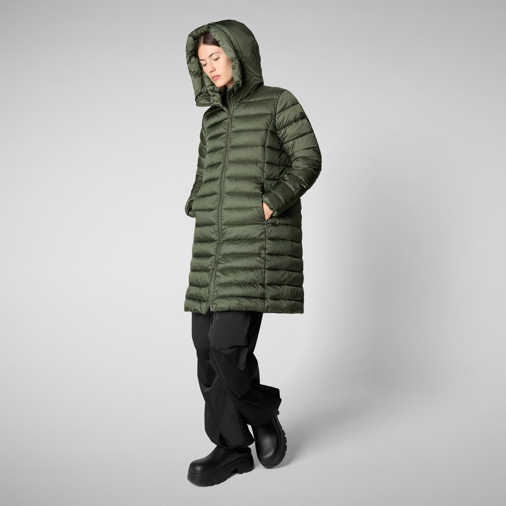 Save the duck PIUMINO ANIMAL FREE CON CAPPUCCIO DONNA SAFFRON VERDE TIMO Soddisfazione Garantita