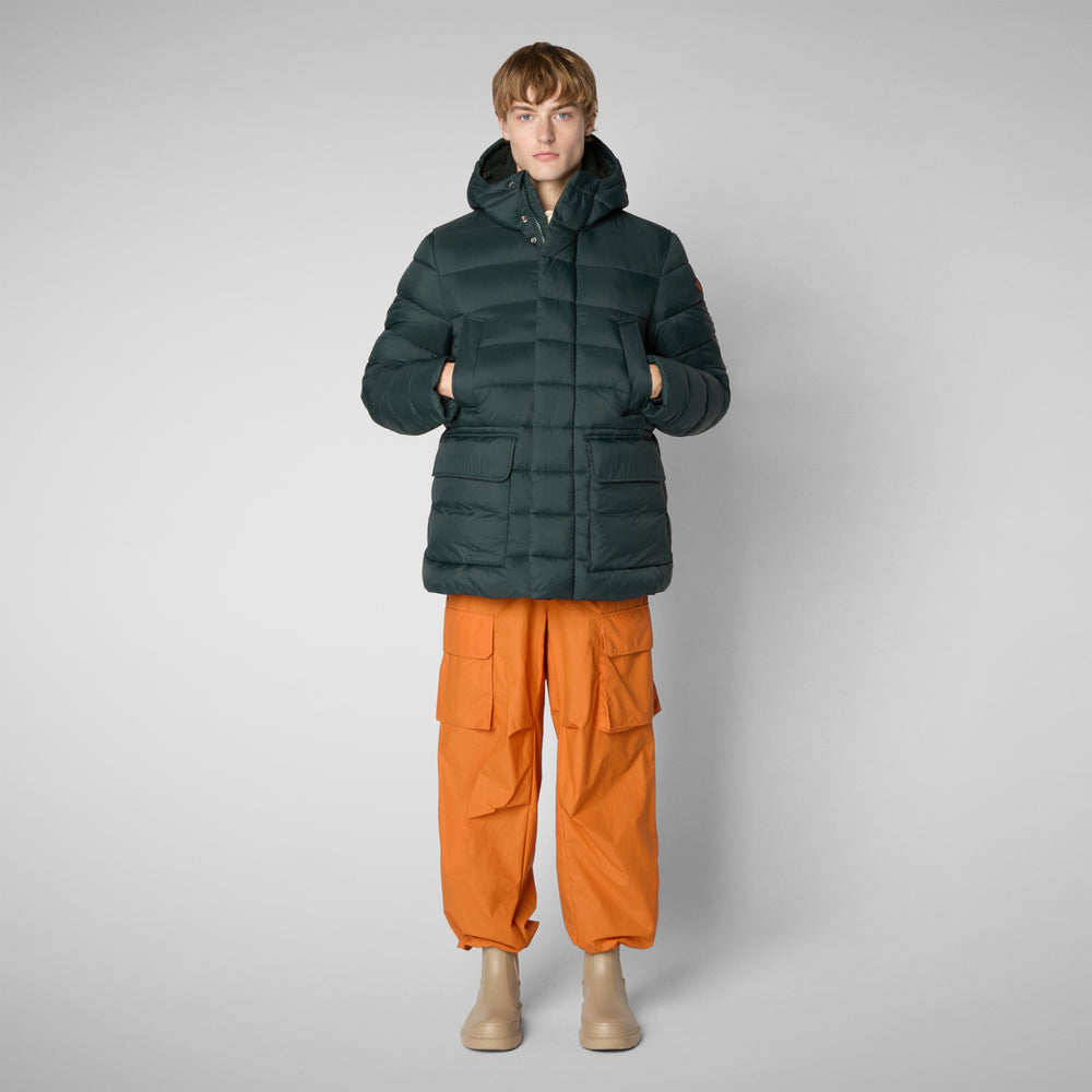 Save the duck PIUMINO ANIMAL FREE CON CAPPUCCIO UOMO LYLE VERDE NERO