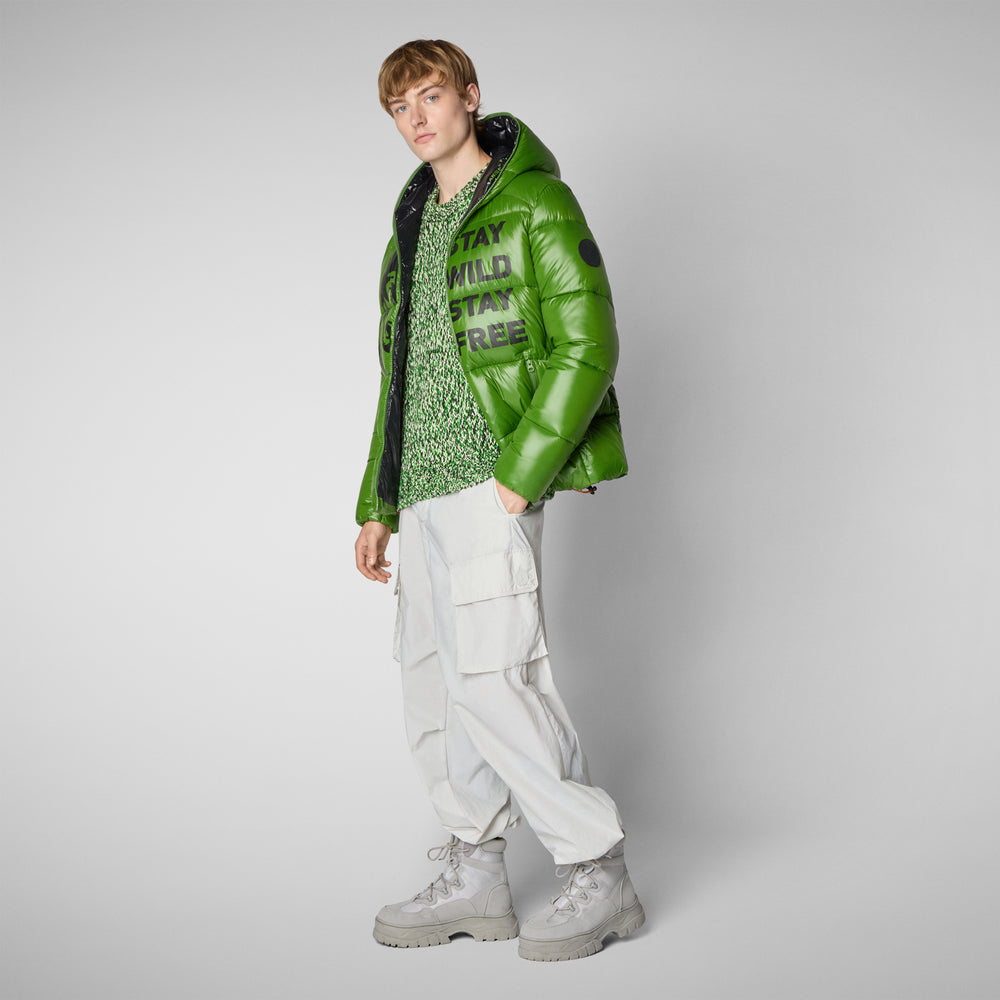 Save the duck PIUMINO ANIMAL FREE CON CAPPUCCIO UOMO EVANDER STAMPA SU SFONDO VERDE Outlet