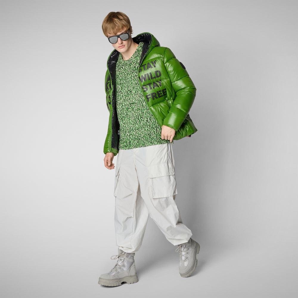 Save the duck PIUMINO ANIMAL FREE CON CAPPUCCIO UOMO EVANDER STAMPA SU SFONDO VERDE Outlet