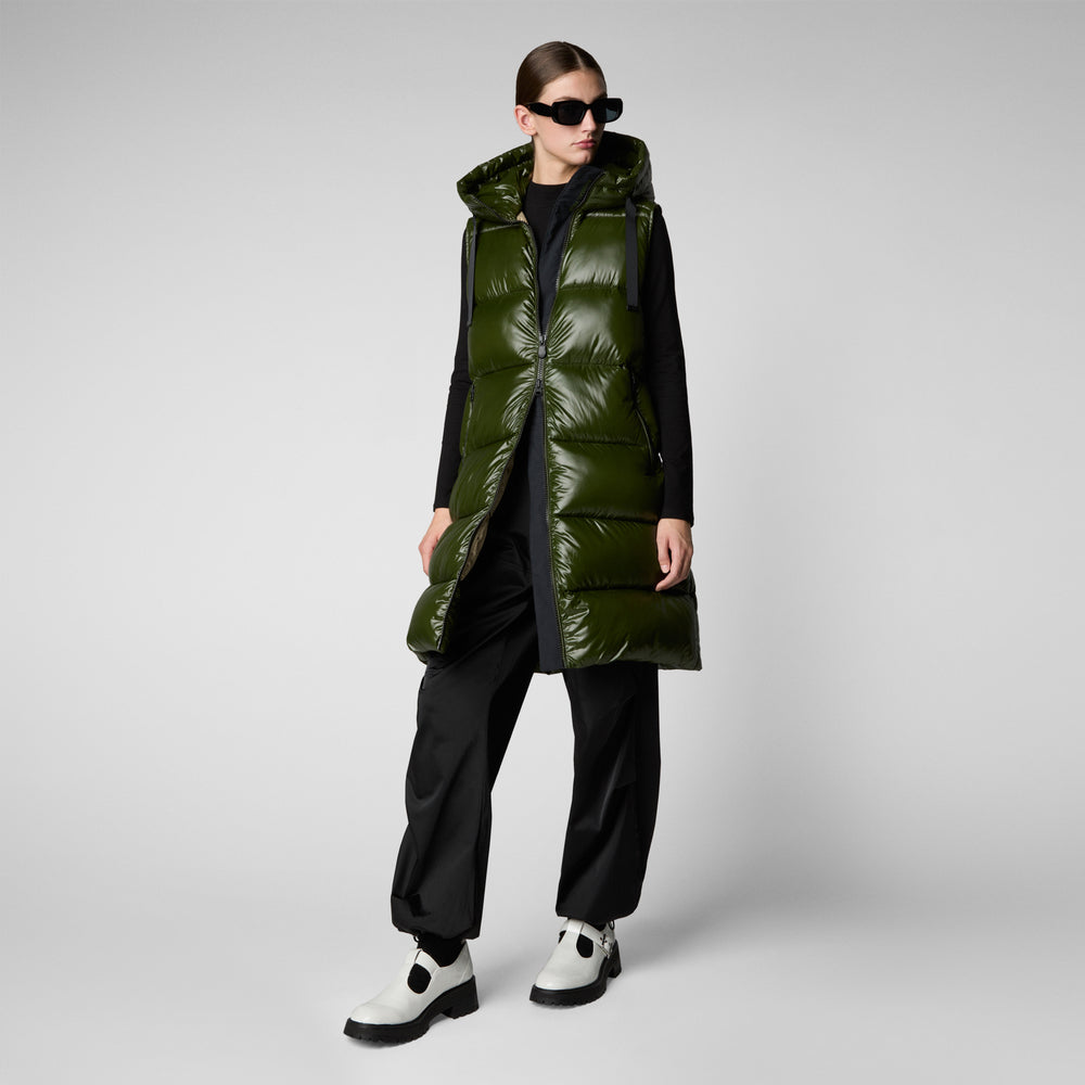 Save the duck GILET CON CAPPUCCIO DONNA IRIA VERDE BOSCO 2025