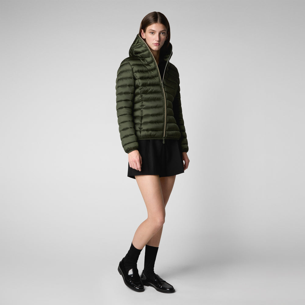 Save the duck PIUMINO ANIMAL FREE CON CAPPUCCIO DONNA ALEXIS VERDE BOSCO In Linea
