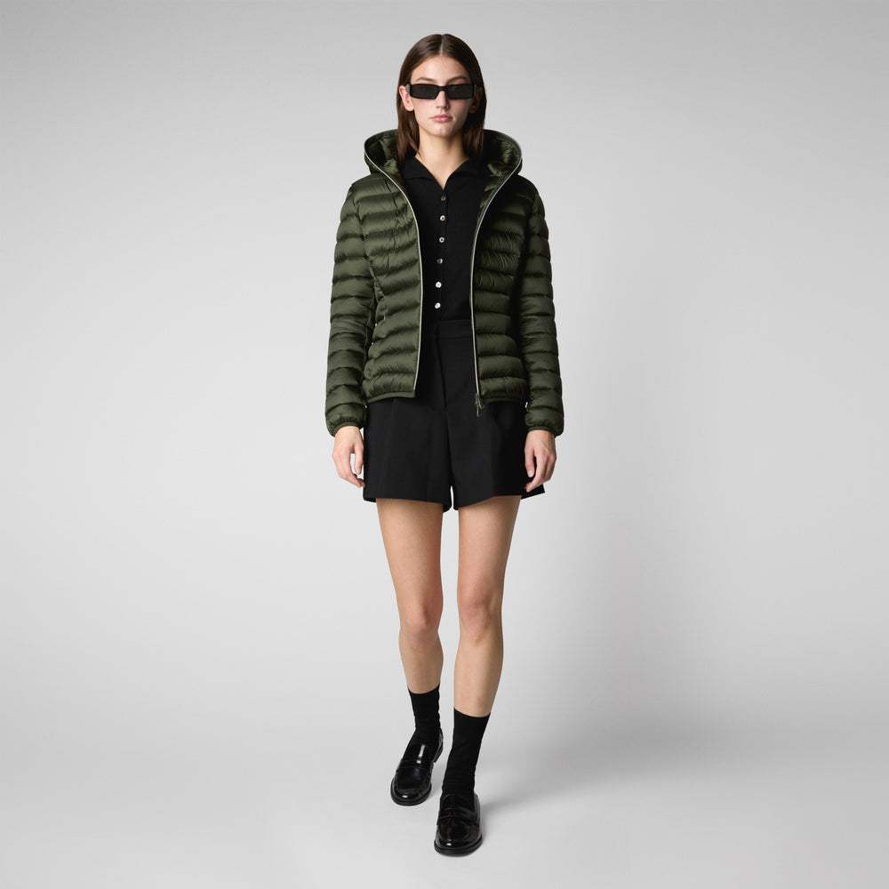Save the duck PIUMINO ANIMAL FREE CON CAPPUCCIO DONNA ALEXIS VERDE BOSCO In Linea