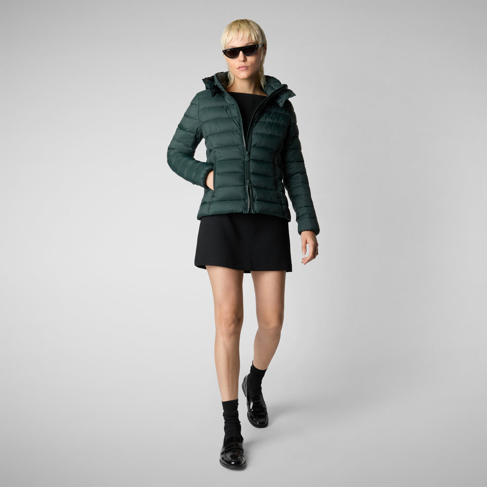 Save the duck PIUMINO ANIMAL FREE CON CAPPUCCIO DONNA AMELIE VERDE NERO Promozione