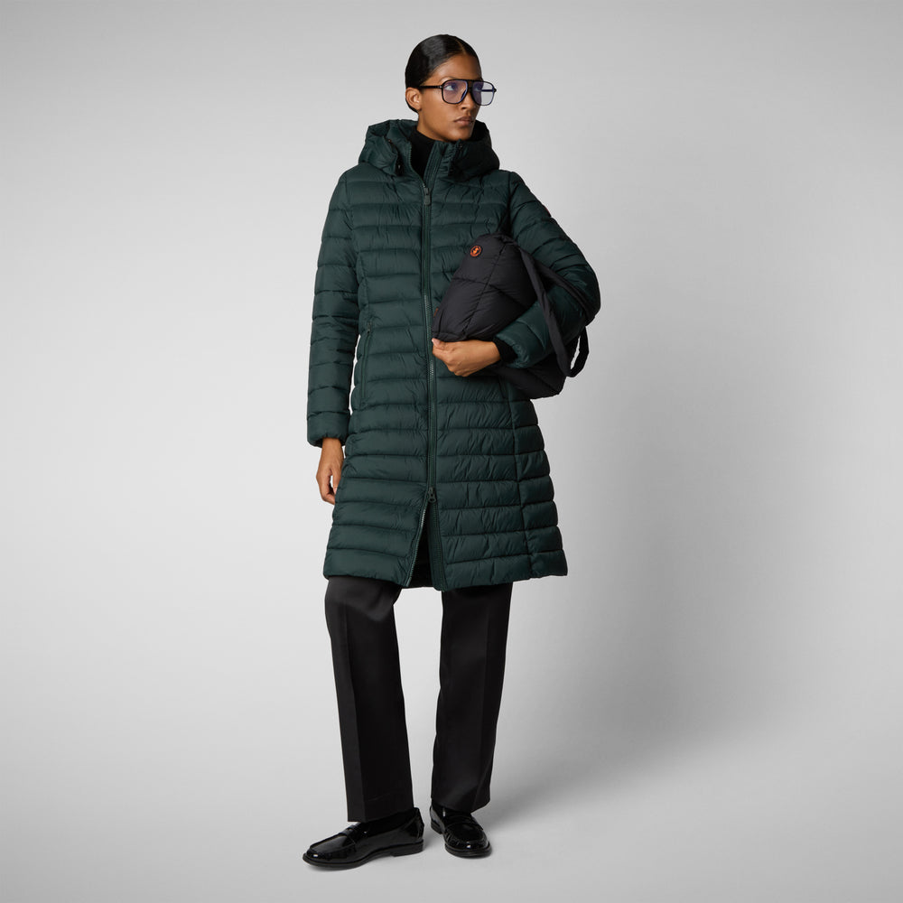 Save the duck PIUMINO ANIMAL FREE CON CAPPUCCIO DONNA EILEEN VERDE NERO Negozio