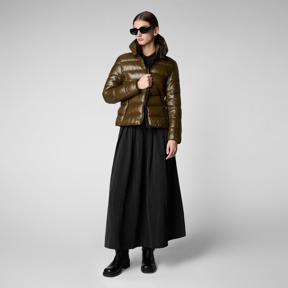 Save the duck PIUMINO ANIMAL FREE CON CAPPUCCIO DONNA COSMARY VERDE CORTECCIA Vendita