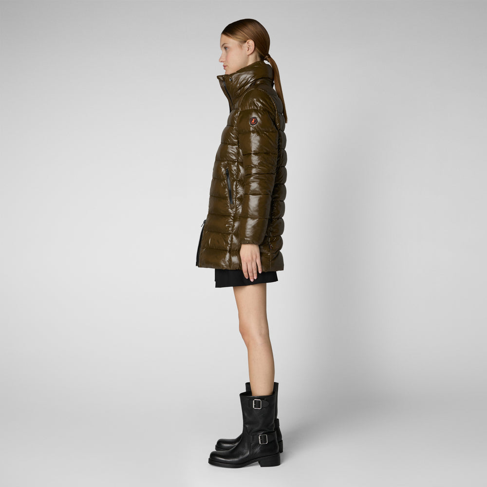 Save the duck PIUMINO ANIMAL FREE CON CAPPUCCIO DONNA MARJORIE VERDE MILITARE Promozione Limitata