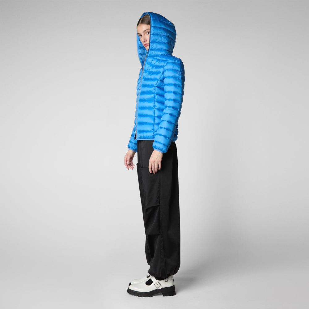 Save the duck PIUMINO ANIMAL FREE CON CAPPUCCIO DONNA ALEXIS BLU CERULEO Sottocosto