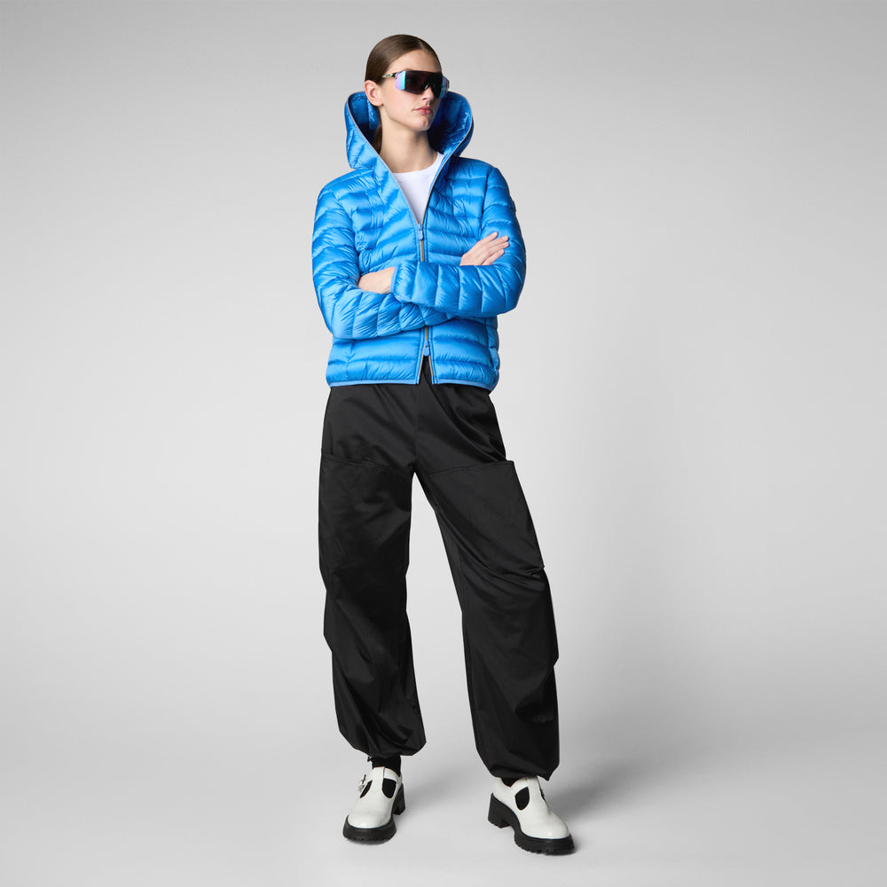 Save the duck PIUMINO ANIMAL FREE CON CAPPUCCIO DONNA ALEXIS BLU CERULEO Sottocosto