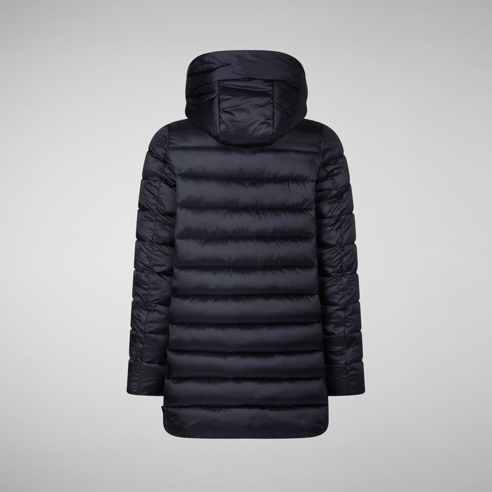 Save the duck PIUMINO ANIMAL FREE CON CAPPUCCIO BAMBINA ORIANA BLU NERO In Saldo