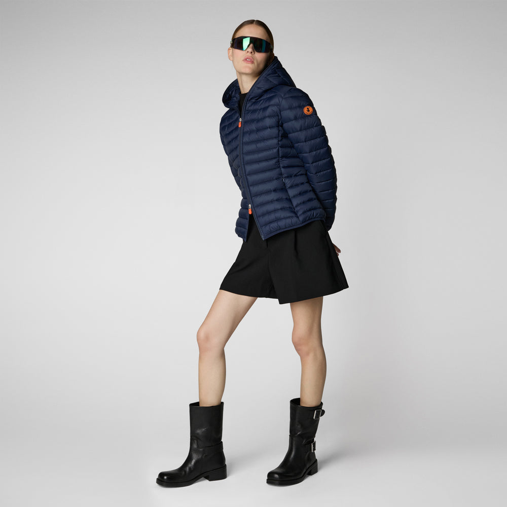 Save the duck Piumino animal free con cappuccio donna Daisy blu navy Soddisfazione Garantita