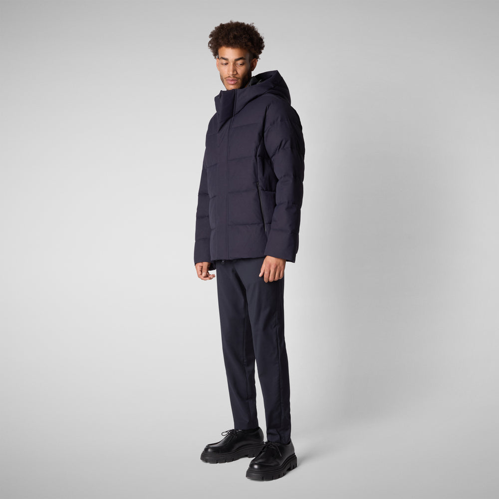 Save the duck PIUMINO ANIMAL FREE CON CAPPUCCIO UOMO FINNIAN BLU NERO Sottocosto