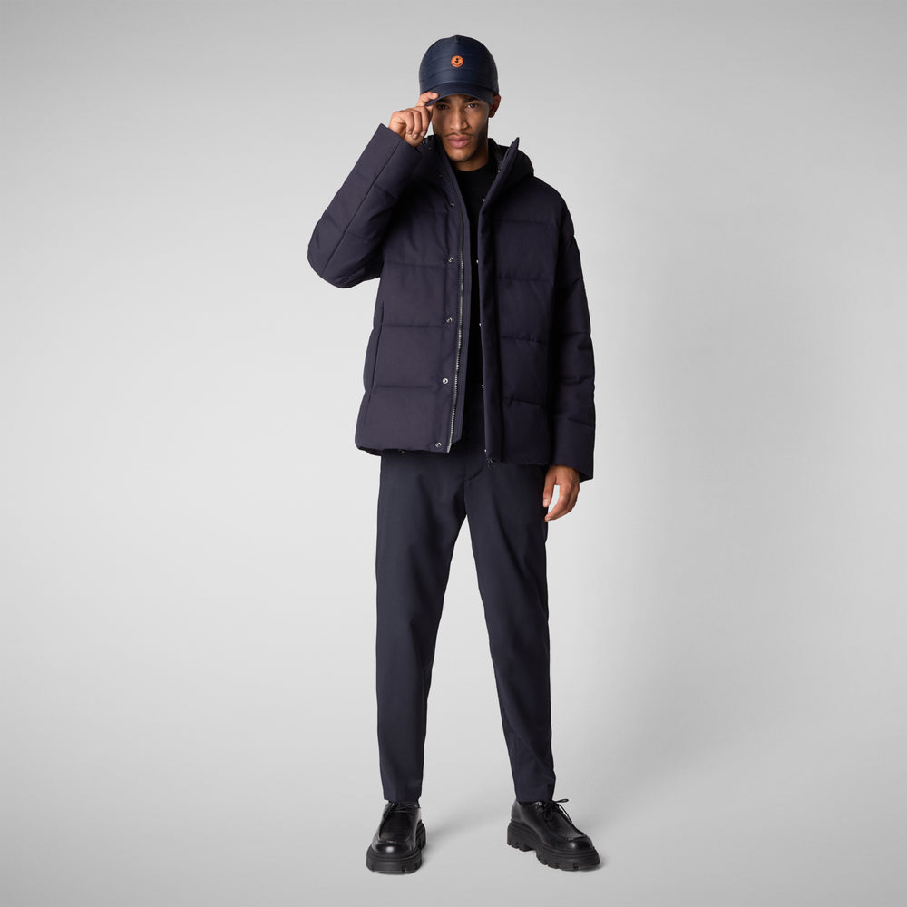 Save the duck PIUMINO ANIMAL FREE CON CAPPUCCIO UOMO FINNIAN BLU NERO Sottocosto