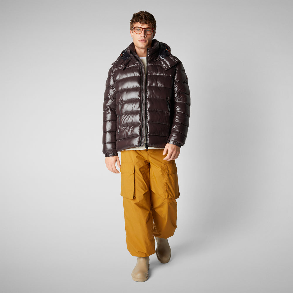 Save the duck PIUMINO ANIMAL FREE CON CAPPUCCIO UOMO FLORIAN MARRONE NERO In Vendita